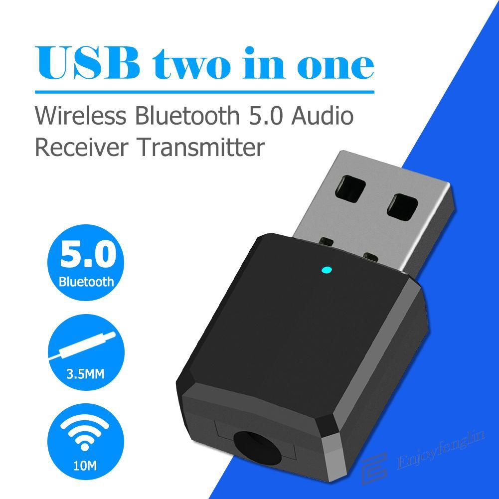 Bộ chuyển đổi Bluetooth USB 5.0 Dongle dùng thu phát âm thanh không dây 2 trong 1 cho máy tính xe hơi tai nghe