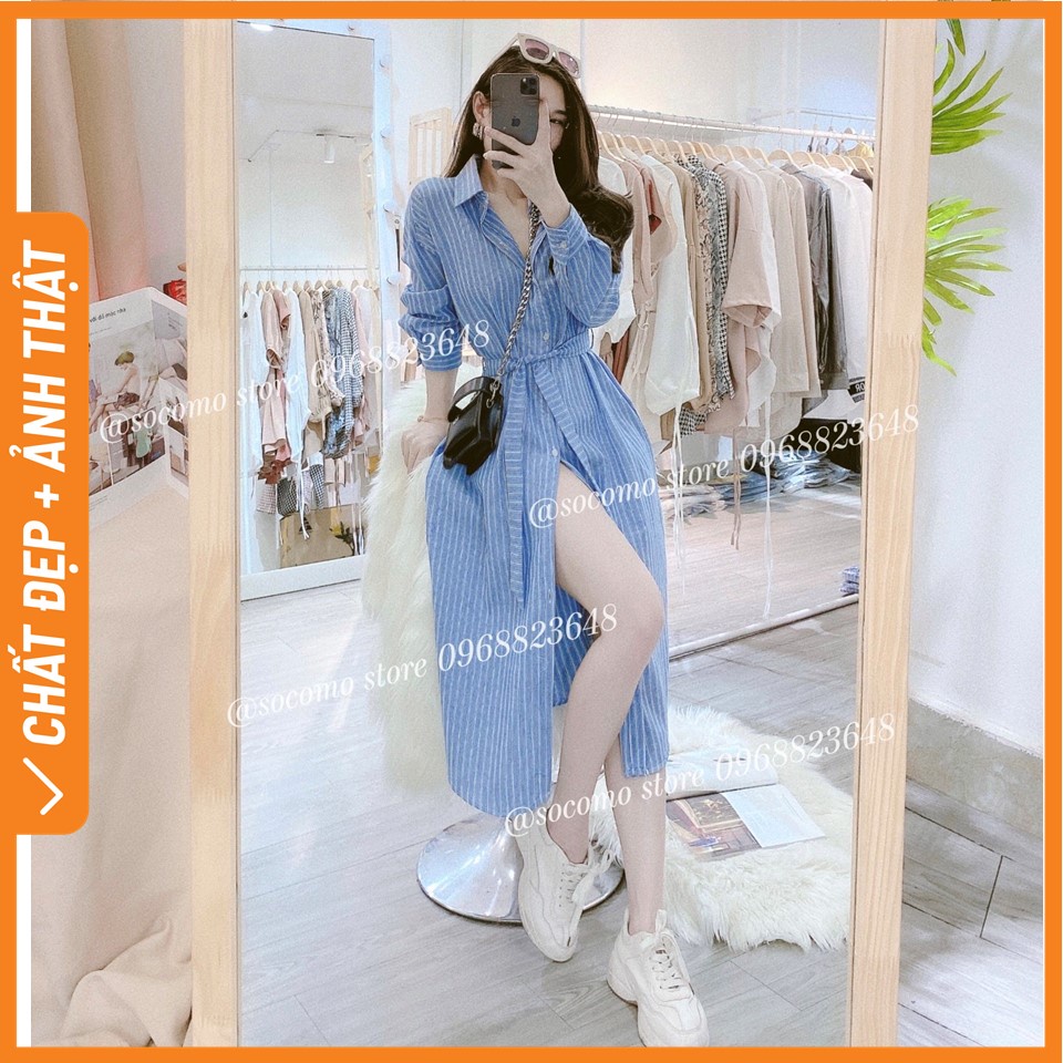 Váy sơ mi nữ form rộng kẻ dáng suông Socomo V962022 - Hàng loại 1, chất đẹp - Giá tốt - 100% ảnh Socomo tự chụp