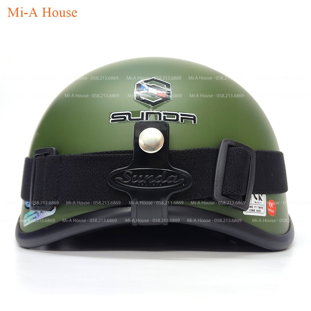 Mũ bảo hiểm nửa đầu Sunda 136 Halya kèm kính phi công viền da cực đẹp - màu rêu nhám siêu đẹp và độc
