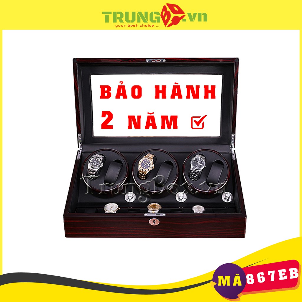 Hộp Xoay Đồng Hồ 6 Cơ 7 Tĩnh Vỏ Gỗ Sơn Mài - Mã 867BF
