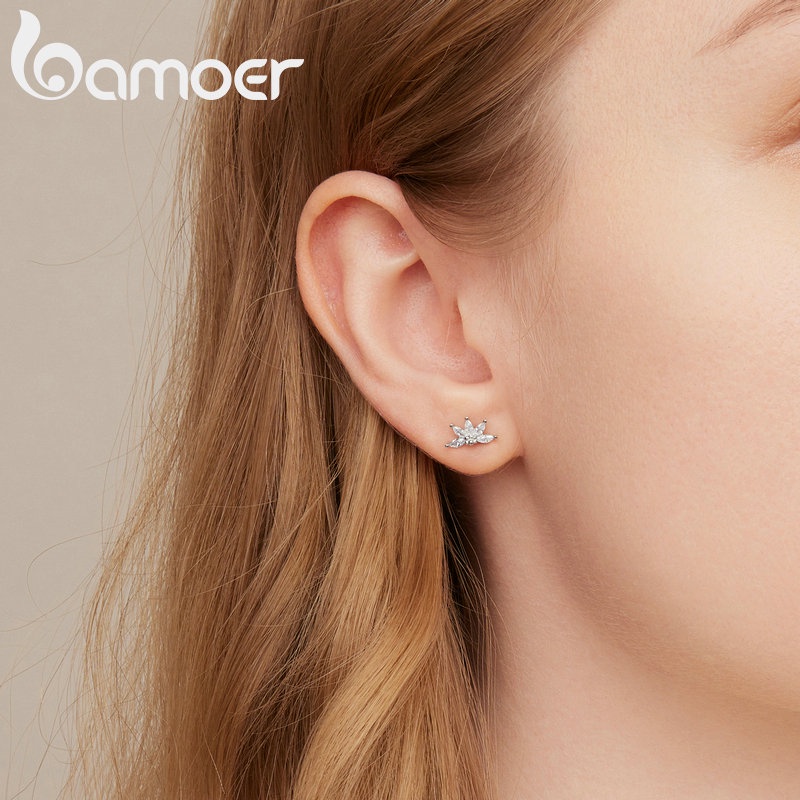 Đôi bông tai BAMOER hình vương miện bạc 925 thời trang nữ