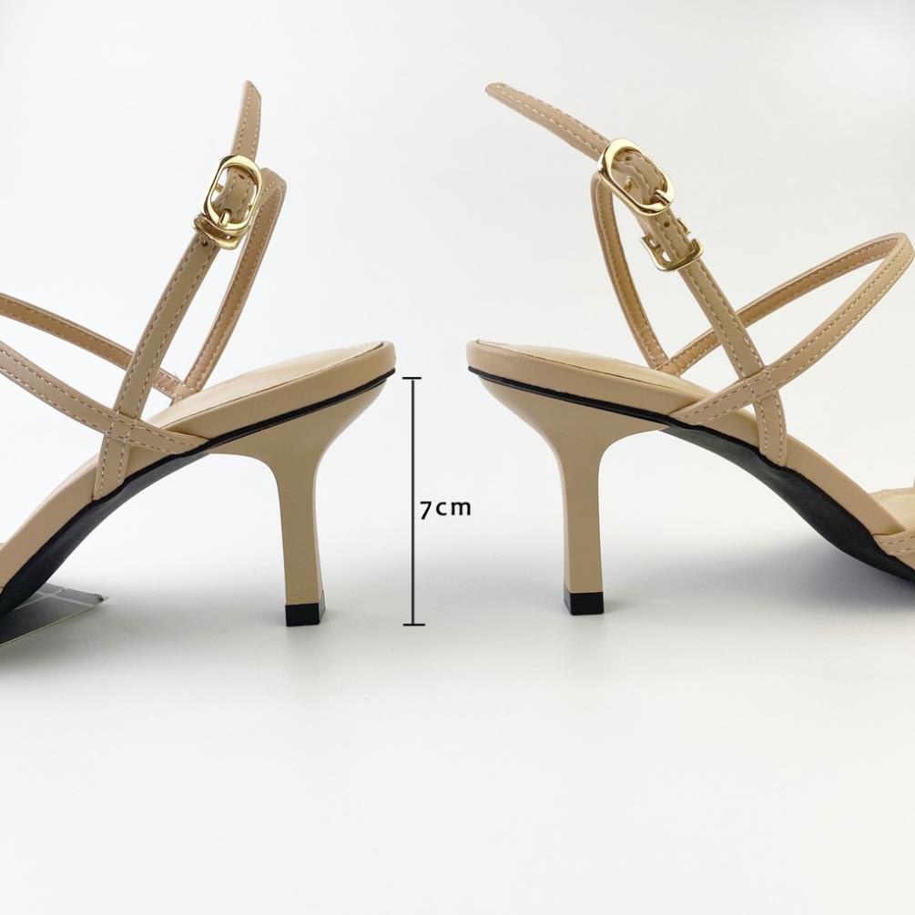 Sandal nữ cao gót mũi vuông quai dây kẹp mảnh xỏ ngón phân, dép quai hậu cm quai ngang mm S0