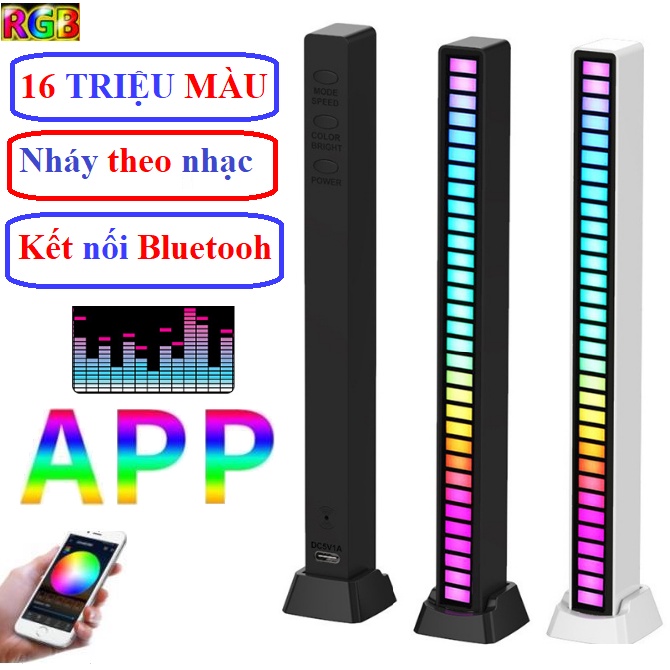 Thanh đèn led RGB 16 triệu màu cảm biến âm thanh nháy theo nhạc + APP đèn led trang trí