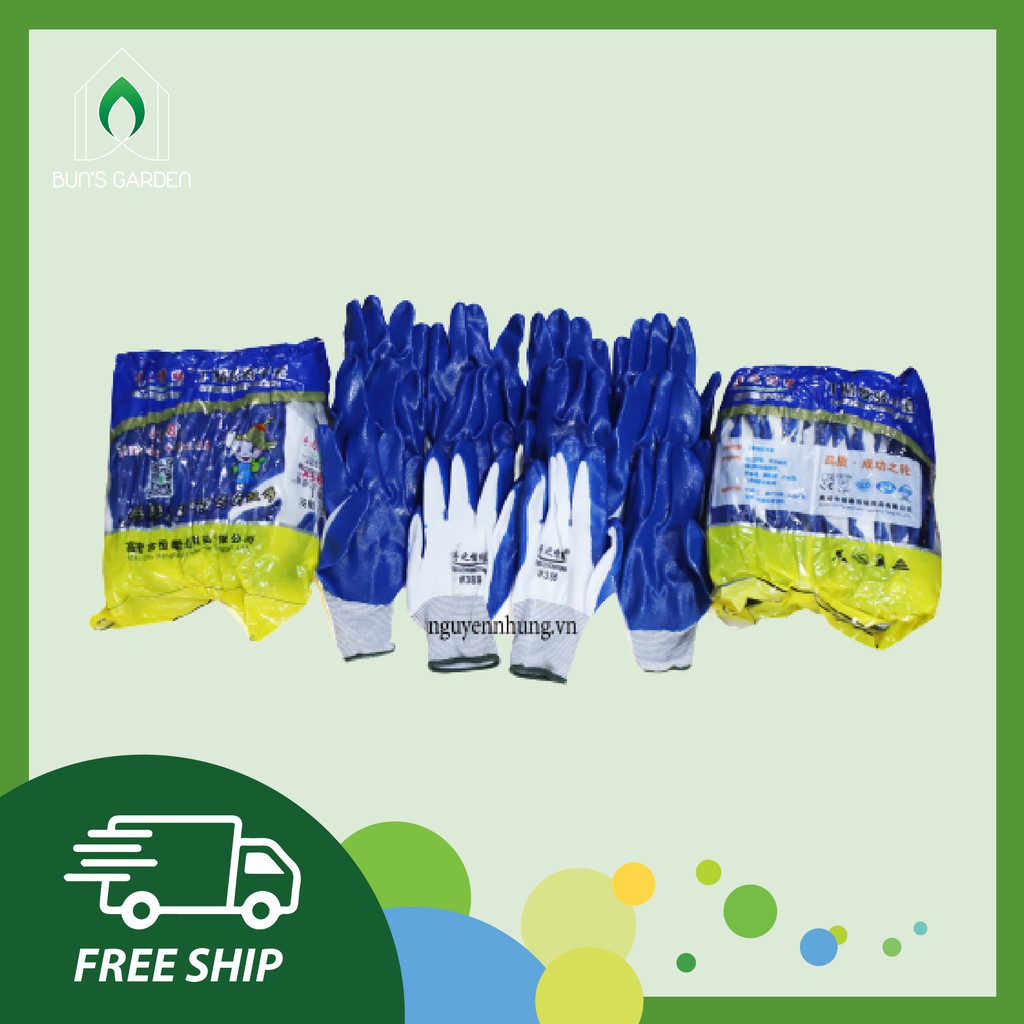 Găng tay làm vườn - găng tay tráng sơn xanh dày, phủ cao su chống trượt, độ bền cao, bám dính tốt