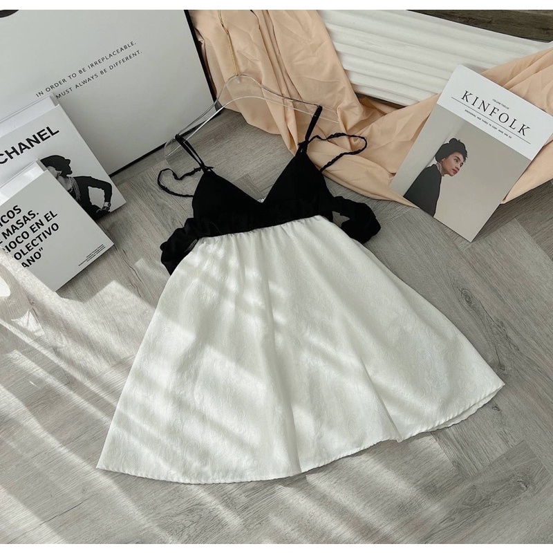 ĐẦM 2S TRẮNG PHỐI ĐEN  PHỒNG XOÈ ANGI HOME