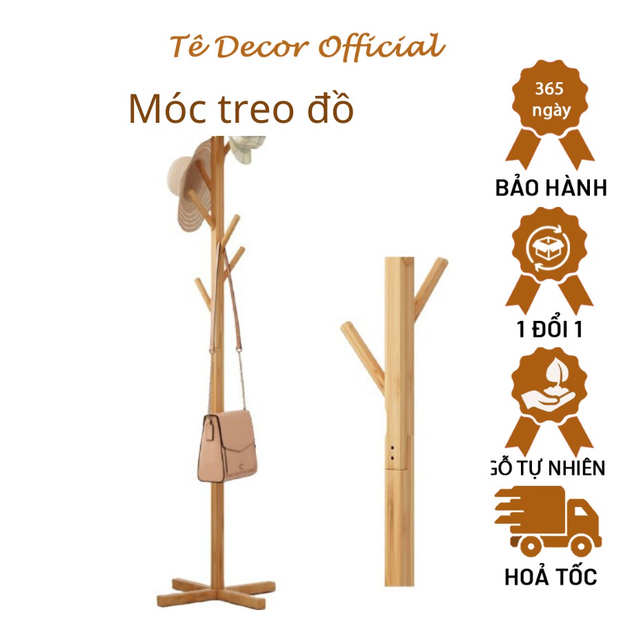 Cây treo quần áo gỗ thông cao cấp Tee Decor - Móc treo đồ gỗ đứng phong cách Hàn Quốc - Kt 120 x 45 x 35cm - Bh 12 tháng