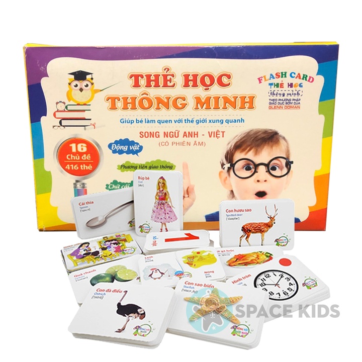 Đồ chơi cho bé Thẻ học thông minh Flash card song ngữ 16 chủ đề  Space Kids