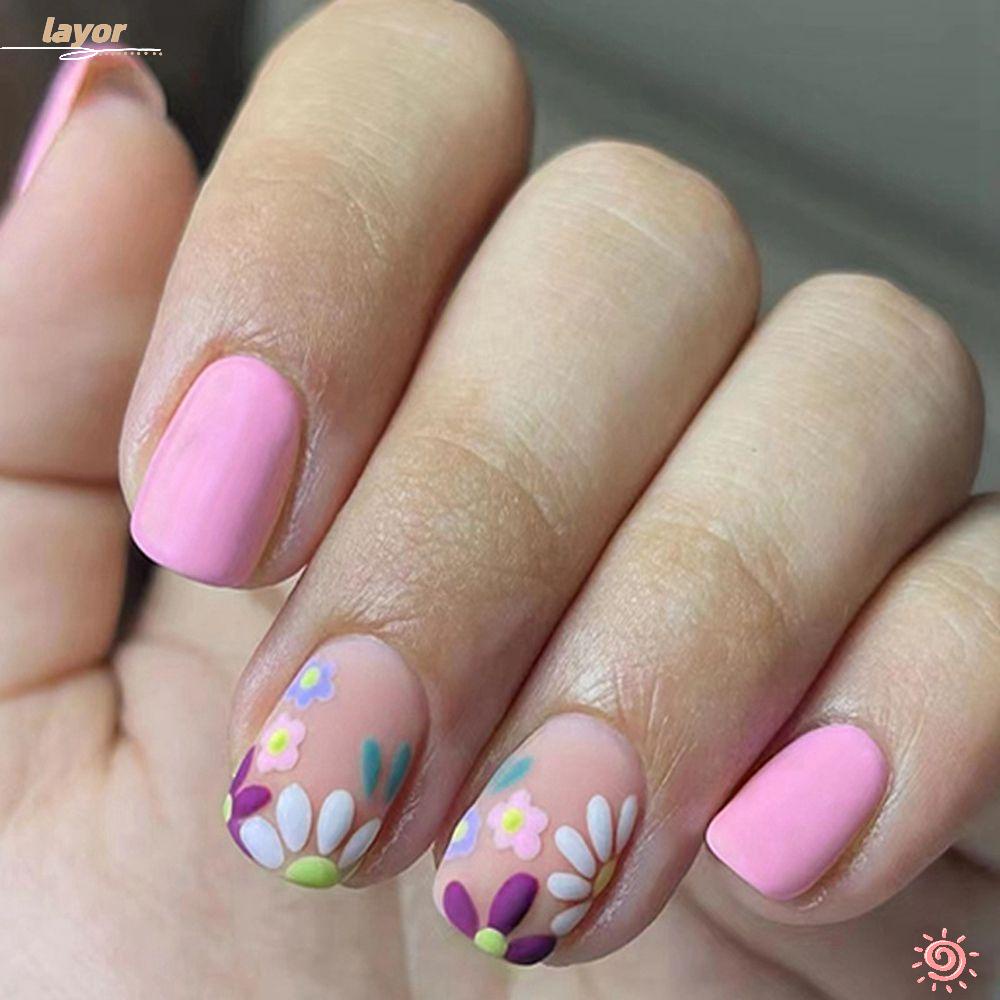 Bộ 24 Móng Tay Giả Đầu Tròn / Vuông Bảo Vệ Toàn Diện Kiểu Pháp