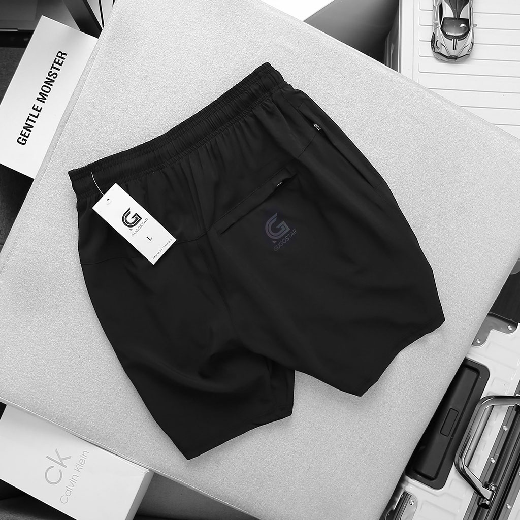 Quần Short Nam Gym-Chạy Bộ RUNNER G525, (Form nhỏ) Vải Dù Gió 2 Lớp Xịn Xò, 3 Túi Khóa Kéo - GUGOSTAR