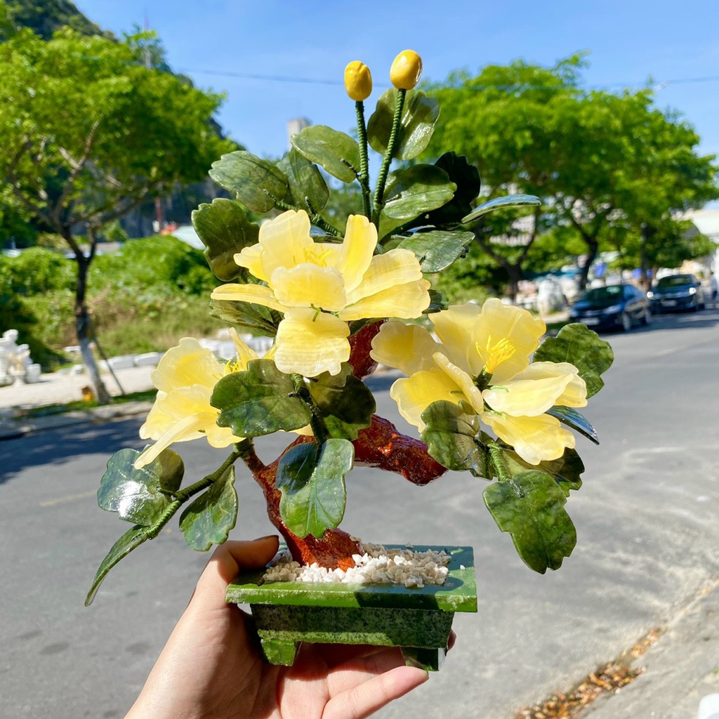 Cây hoa đá , cây hoa Mẫu Đơn Phong Thủy Bằng Đá Serpentine - Cao 30cm