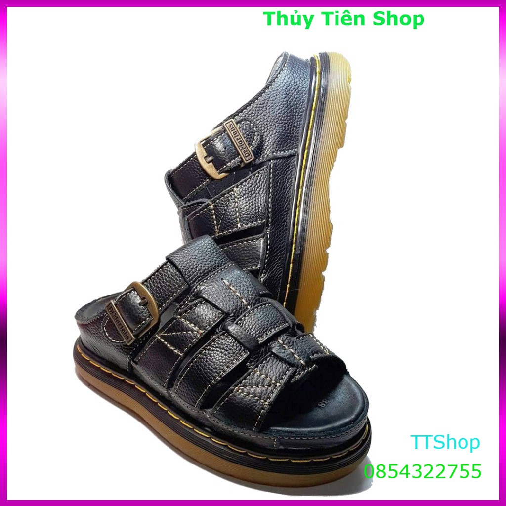 Dép Nam quai ngang Doctor Dr.Martens da bò cao cấp hàng VNSX - Đế Lót Da Bò - Mã D2