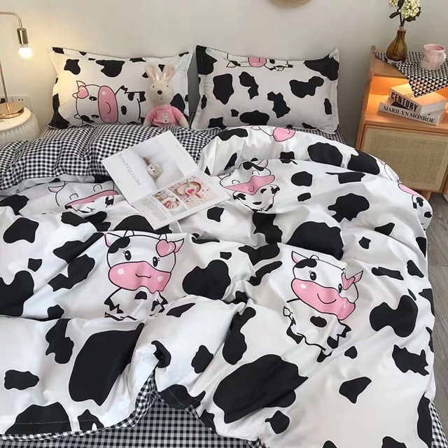 Set Chăn Ga Bò Sữa Đáng Yêu Cotton Poly Mềm Mượt Thoáng Mát (Shinbedding.shop)