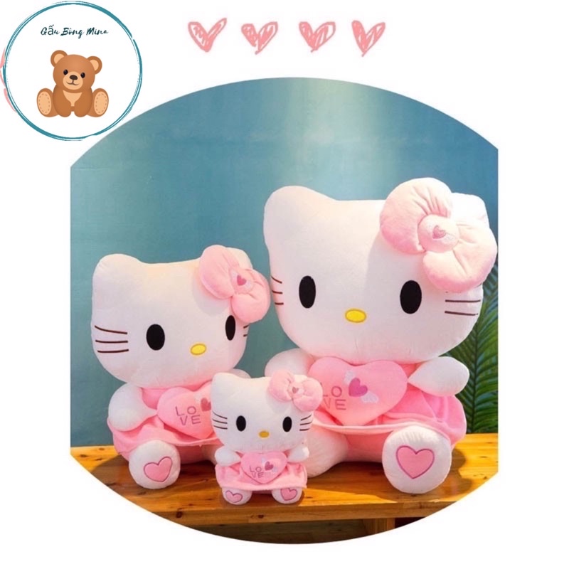 Gấu Bông Hello Kitty Thiên Thần Ôm Tim - Quà Tặng Cao Cấp Cho Bé - Gấu Bông Mina