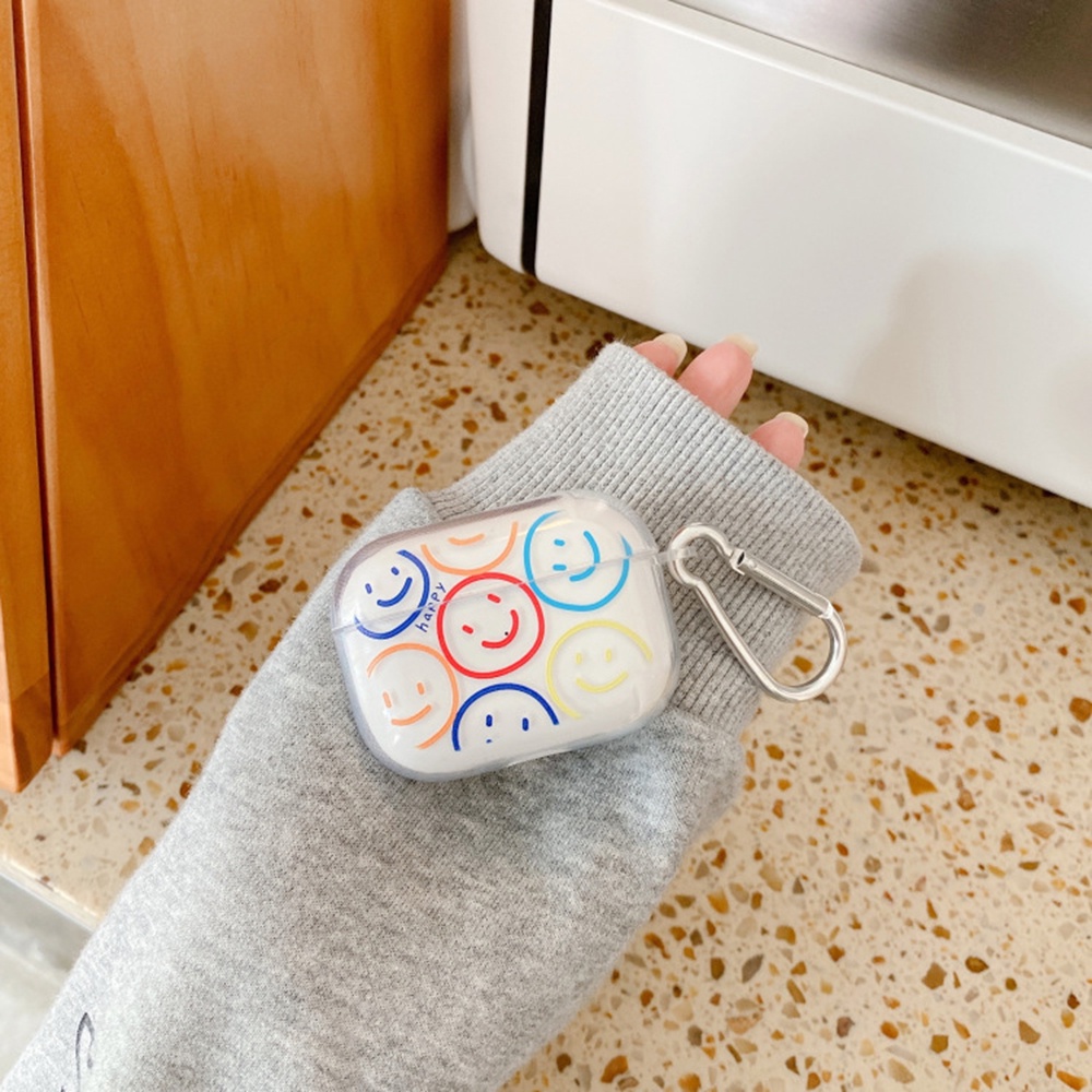 Vỏ bảo vệ hộp sạc tai nghe họa tiết mặt cười trong suốt thích hợp cho Airpods 1 / 2 / Pro