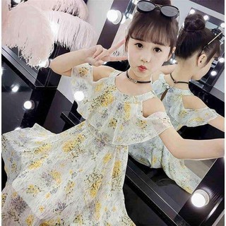 VÁY VOAN HOA HỞ VAI CHO BÉ GÁI