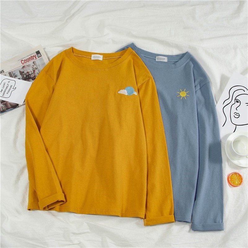 SUXI Áo thun dài tay in hình dễ thương phong cách Hàn Quốc