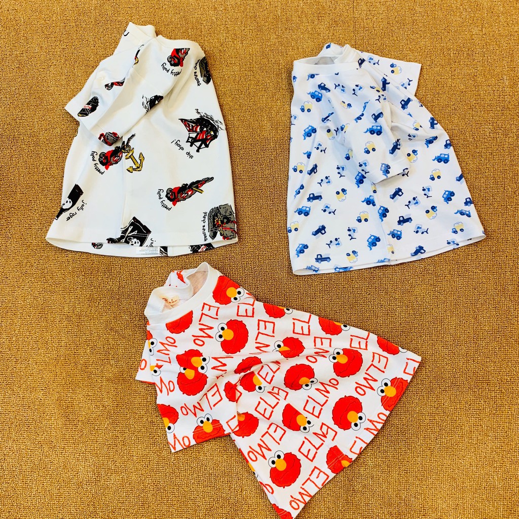 Set 3 áo thun bé trai FOX thun cotton mềm mát họa tiết ngộ nghĩnh XanhHouse