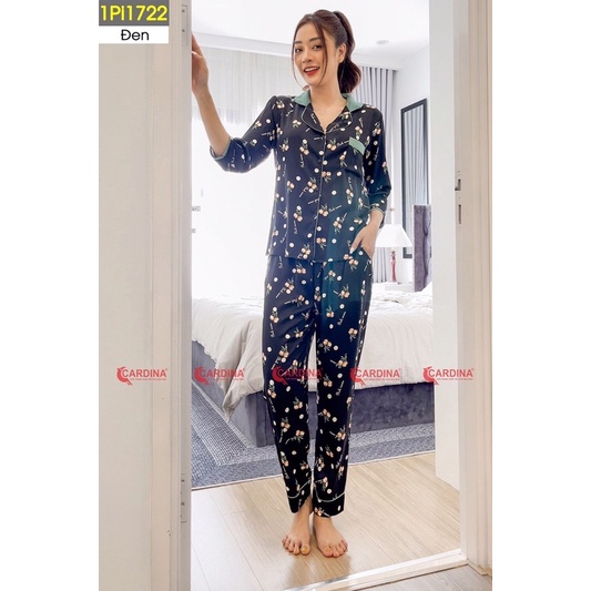 Đồ Bộ Pijama Nữ 𝐂𝐀𝐑𝐃𝐈𝐍𝐀  Chất Lụa Satin Nhật Cao Cấp Quần Dài, Tay Lỡ Họa Tiết  Sang Trọng 1Pi17.