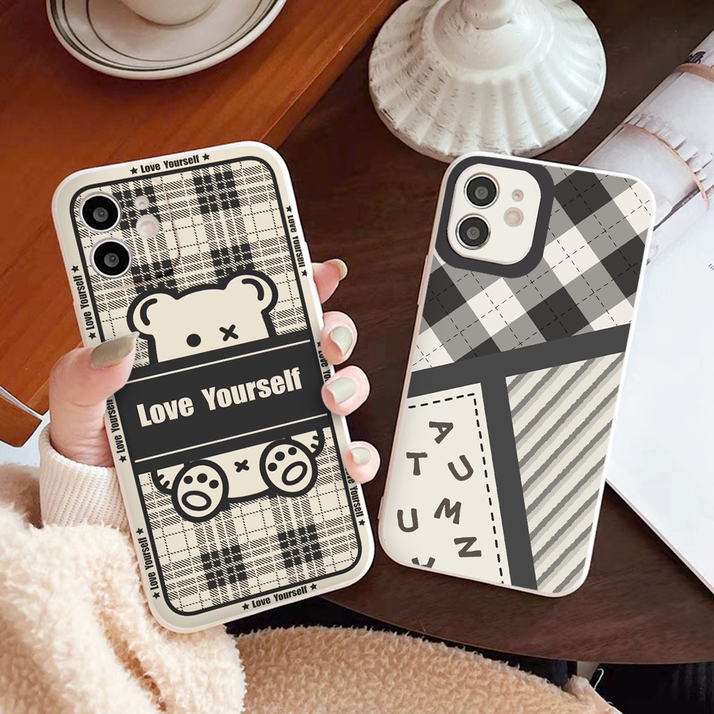 Ốp Điện Thoại iphone Mềm Sọc gấu caro ốp vuông iPhone 12 8plus 11promax 7plus 6Plus 7Plus 8Plus X Xs Max 13 Promax tr184