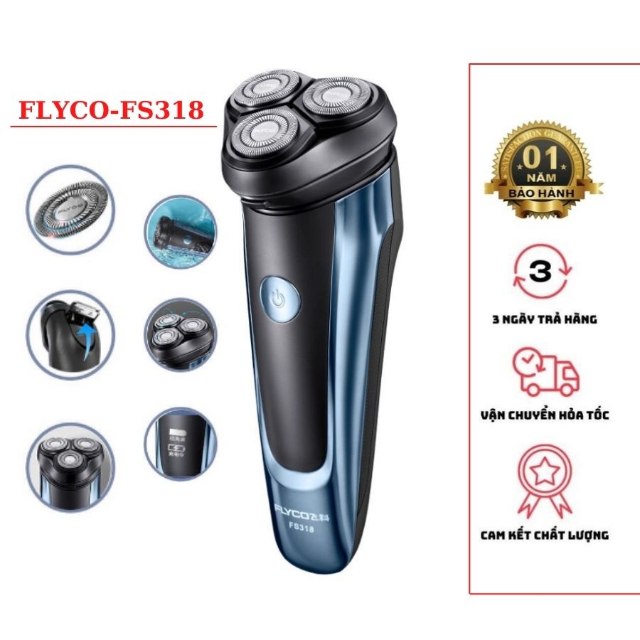 Máy cạo râu FLYCO FS318, máy cạo râu cao cấp, chống nước, chống kẹt,cực bền và không đau rát
