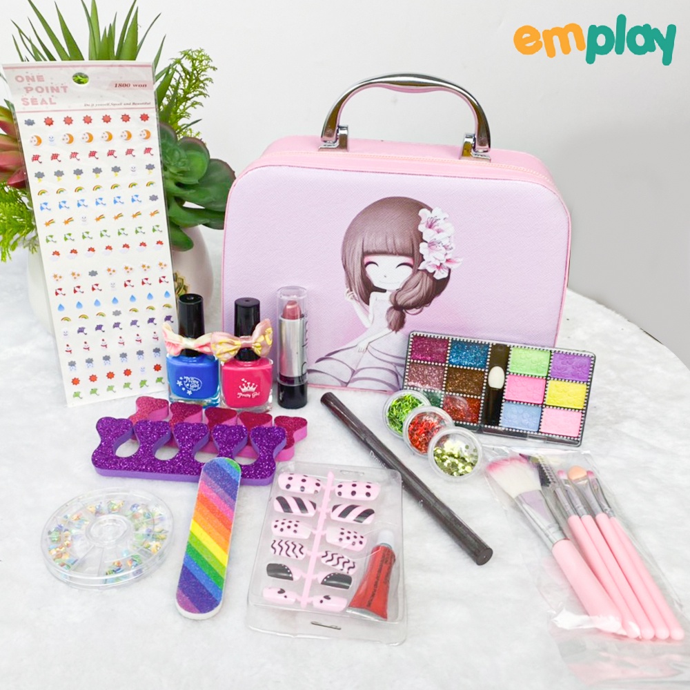 Đồ chơi làm nail cho bé gái, Đồ chơi trang điểm cao cấp dáng hộp có quai xách chất liệu thật an toàn cho bé