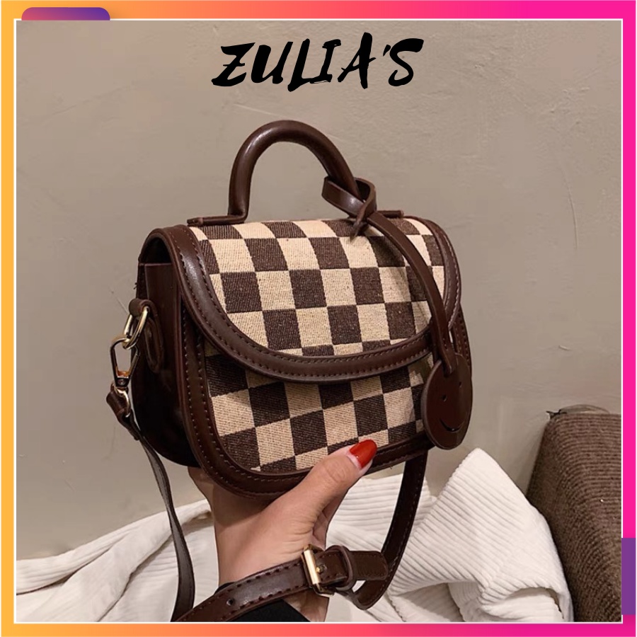 Túi xách nữ đeo chéo đẹp cầm tay dự tiệc sang chảnh phối hoạ tiết kẻ caro phong cách thời trang Zulia's