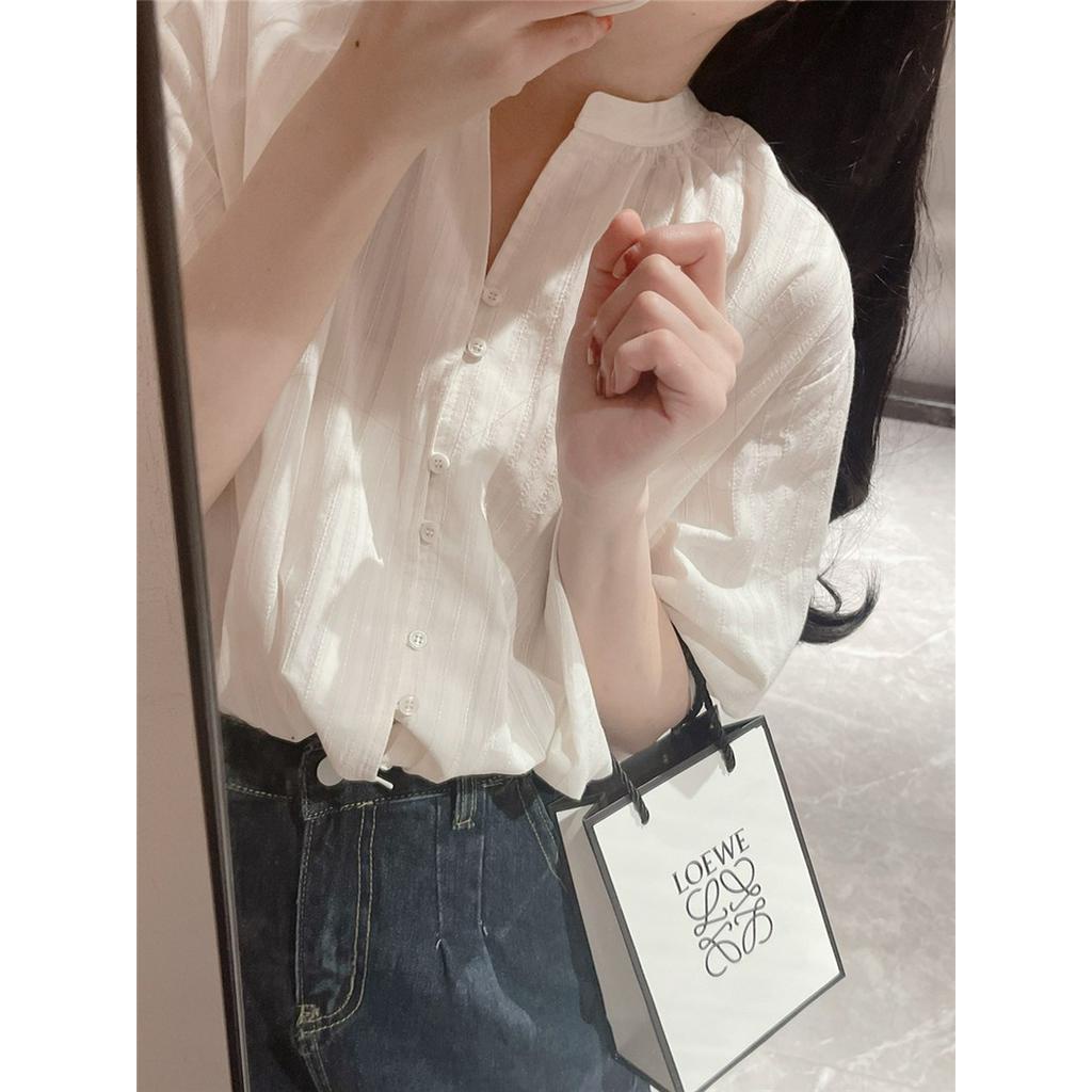 Áo Sơ Mi Vải Lanh Cotton Tay Nửa Thời Trang Mùa Hè Pháp Sang Trọng 62882