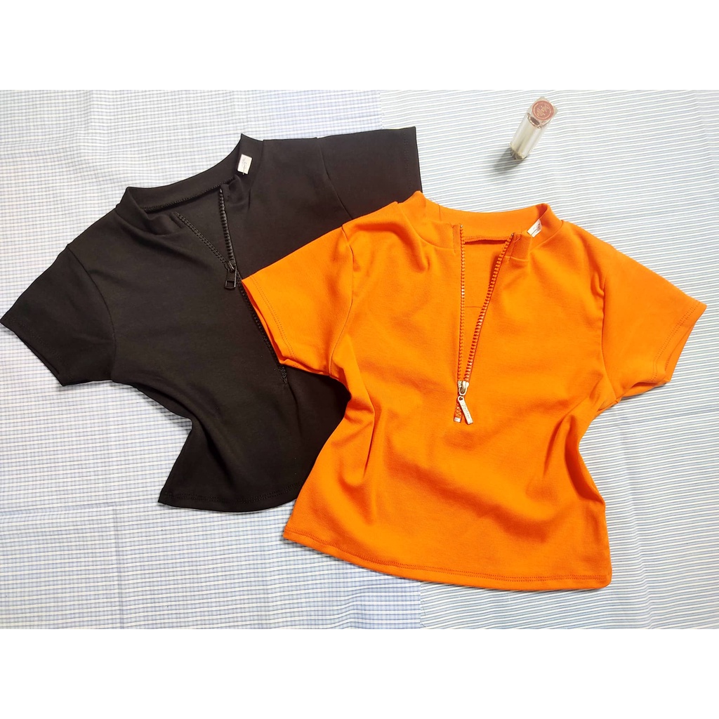 Áo Croptop Cổ Trụ Dây Kéo