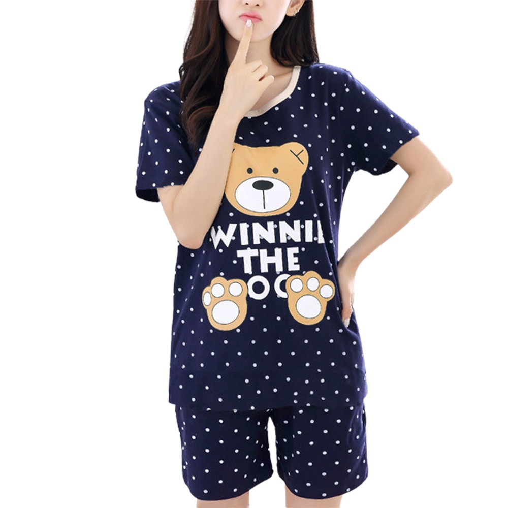 Bộ Đồ Ngủ Tay Ngắn In Họa Tiết Hoạt Hình Xinh Xắn Nhiều Kiểu Tùy Chọn Dành Cho Bạn Nữ