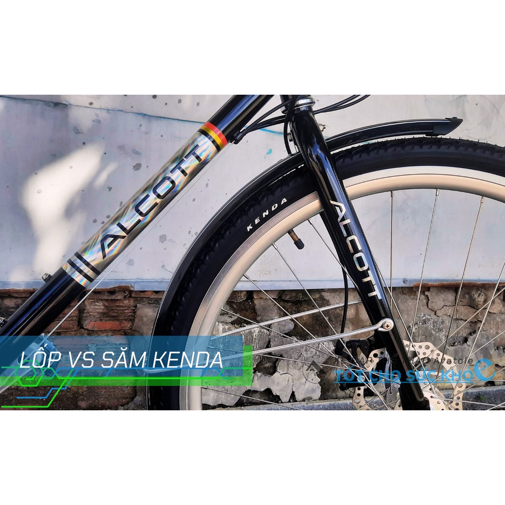 Xe đạp touring ALCOTT ATX-03, Khung sườn hợp kim thép cao cấp, Bộ truyền động Shimano Tourney 14 tốc độ, Màu đen