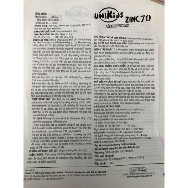 Unikids zinc 70 Kẽm 70mg bổ sung cho trẻ dạng gói cốm