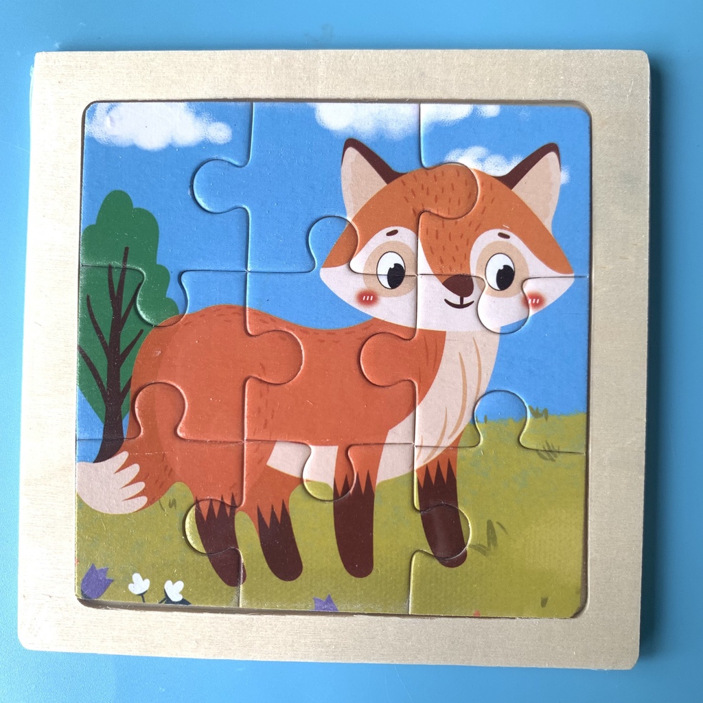 Tranh Xếp Hình 9 Mảnh Chủ Đề Động Vật Trong Rừng Size 11x11cm