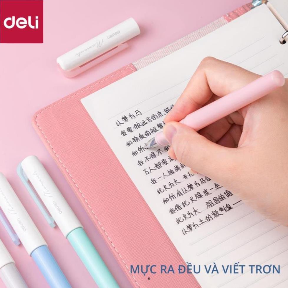 Bút máy Deli A932 kèm ống mực xanh cao cấp Deli - màu macaron - có hộp đựng bút đẹp - A932