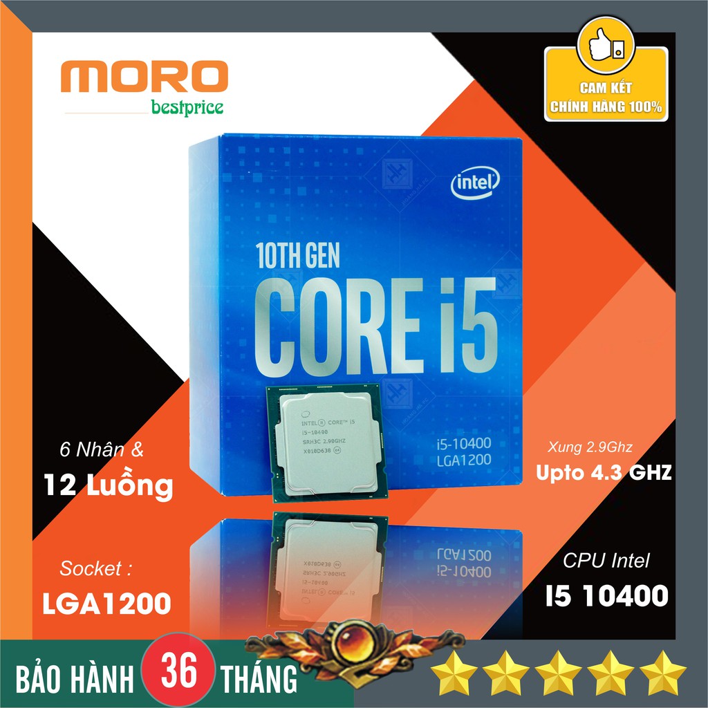 CPU Intel Core i5-10400 (2.9GHz turbo upto 4.3GHz, 6 nhân 12 luồng) NEW Full box - Chính hãng !