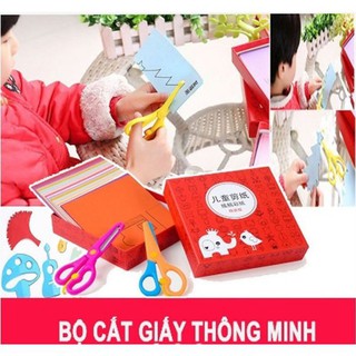 Bộ cắt giấy thủ công thông minh nhiều hình hình nhiều màu tặng kèm kéo an toàn