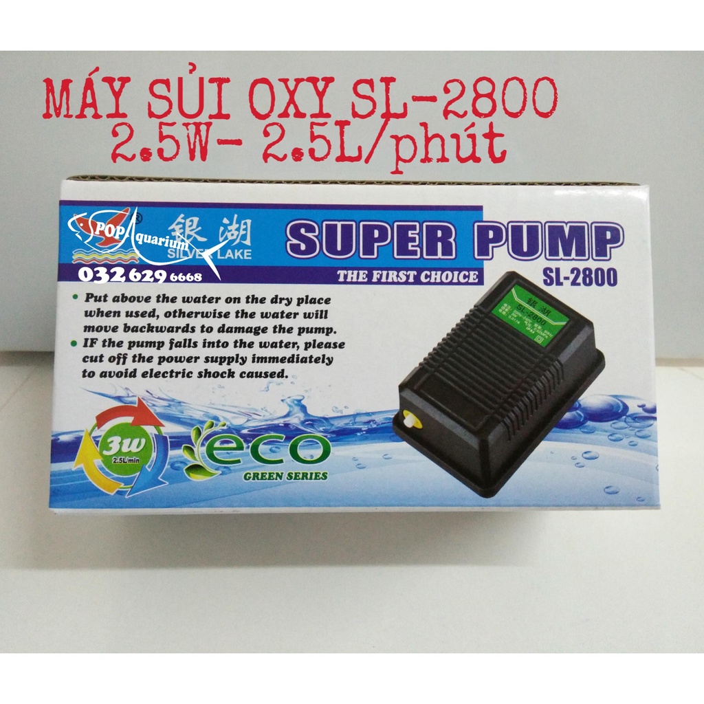 Máy sủi oxy - máy sục oxy bể cá mini Super pump Sl-2800  - nhỏ gọn tiết kiệm điện - tặng kèm dây sủi và quả sủi.