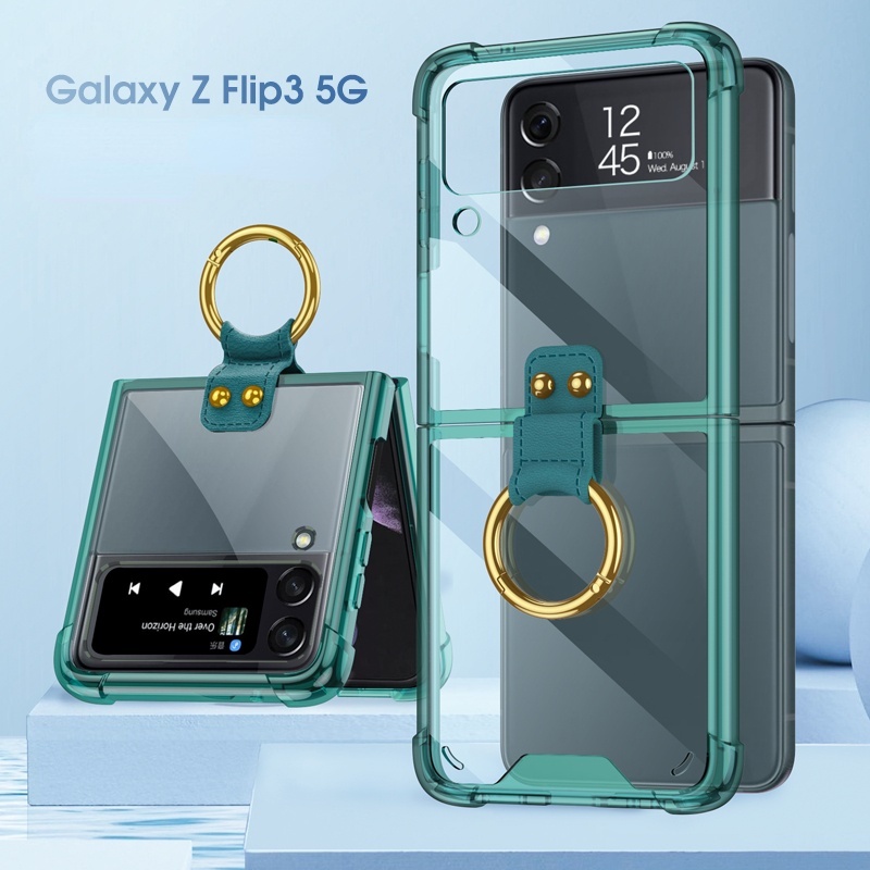 Ốp Điện Thoại Túi Khí Chống Rơi Màu Trong Suốt Nắp Gập Có Vòng Đỡ 3 Cho Samsung Z Flip 4 ZFlip3
