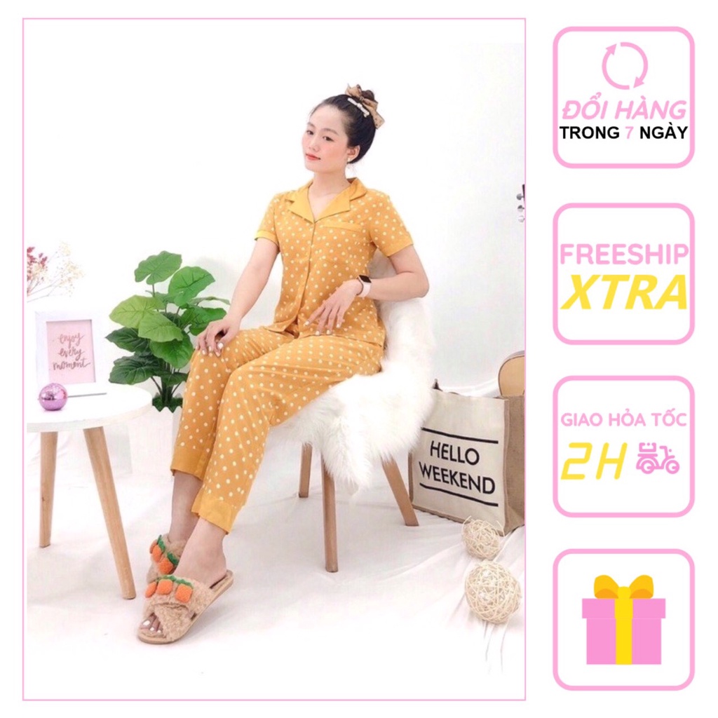 [FREESHIP 50K] BỘ MẶC NHÀ NHISTORE PIZAMA  QUẦN DÀI TAY NGẮN HỌA TIẾT CHẤM BI SIZE 45-75KG