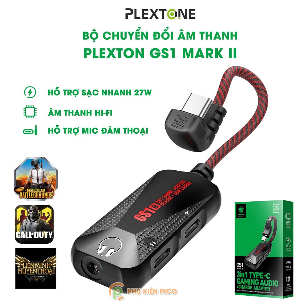 Cáp chia tai nghe và sạc Plextone GS1 type C 3 in 1 Cáp vừa sạc vừa nghe nhạc tablet táo Pro,laptop táo Pro và ĐT