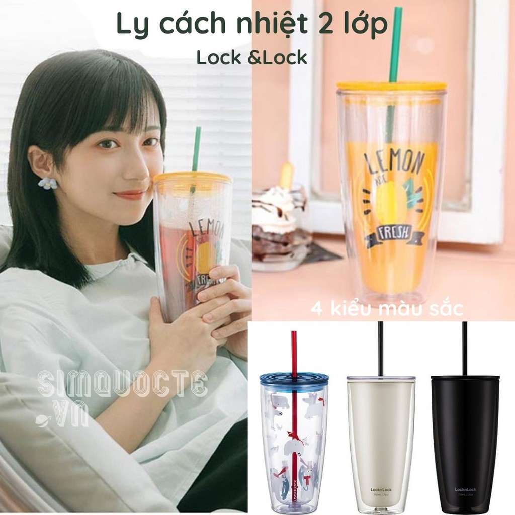 Ly Nhựa Có Ống Hút 750ML Có 2 Lớp Cách Nhiệt Tốt Chính hãng Lock&amp;Lock