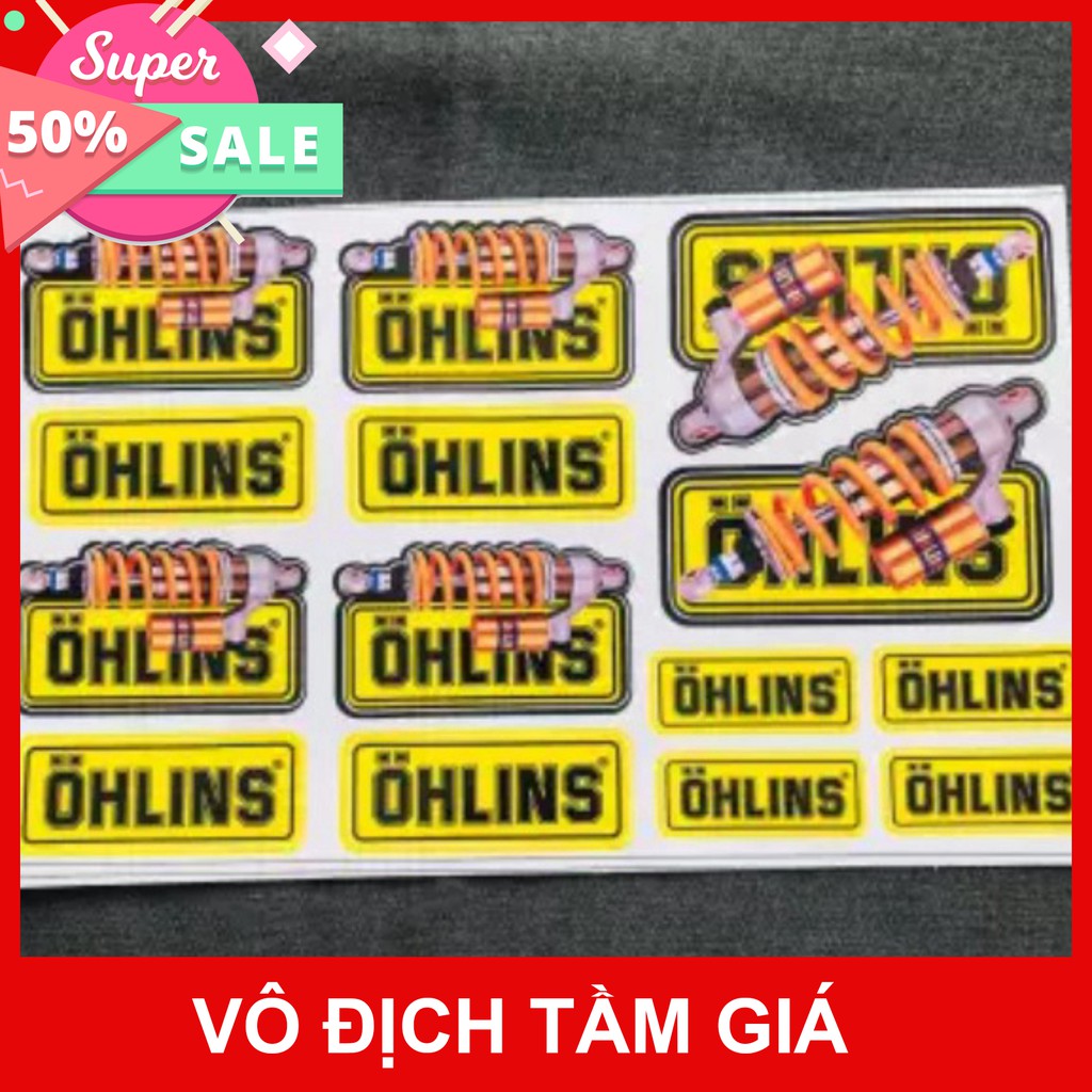 [GIÁ GỐC] TẤM TEM DÁN XE MÁY NHIỀU LOGO HÌNH OHLINS VÀ PHUỘC MÀU VÀNG TRANG TRÍ XE MÁY