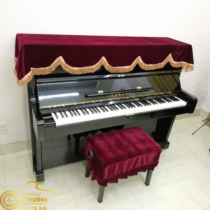 Combo khăn phủ đàn Piano và phủ ghế đàn mẫu nhung đỏ
