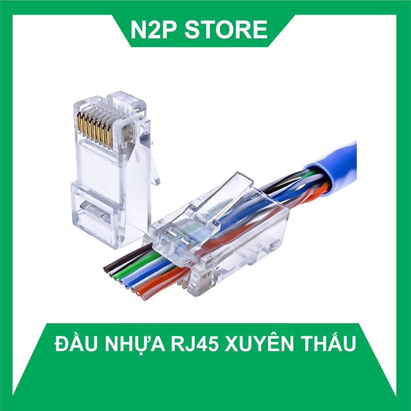 Đầu hạt bấm mạng RJ45 Cat5e xuyên thấu (100 đầu/ 1 bịch)