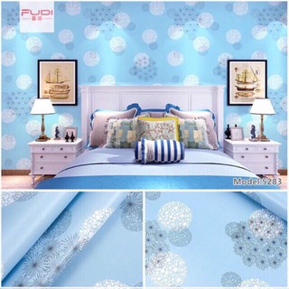 Giấy dán tường decal hoa nền xanh đẹp giống hình 10m x45cm có keo