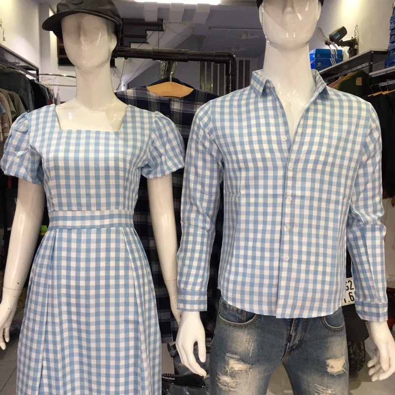 SET ĐỒ ĐÔI NAM NỮ ĐẸP COUPLE TINA SET ĐỒ CẶP NAM NỮ ĐẸP CARO XANH TRẮNG THEO PHONG CÁCH HÀN QUỐC SIÊU XINH