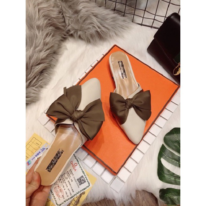 Giày nữ, sục nữ thắt lơ lụa mềm cao 3 cm | BigBuy360 - bigbuy360.vn