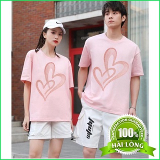 Áo phông, áo thun unisex from rộng cổ tròn tay lỡ freesize 38-70kg tim lồng