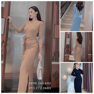 Đầm Body Tay Dài Hở Lưng Thun Dày (Đầm Cột eo tay dài)