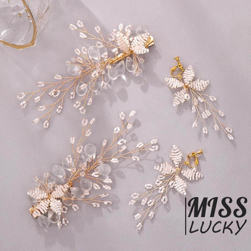 Set hoa tai và kẹp tóc pha lê sáng bóng cho cô dâu