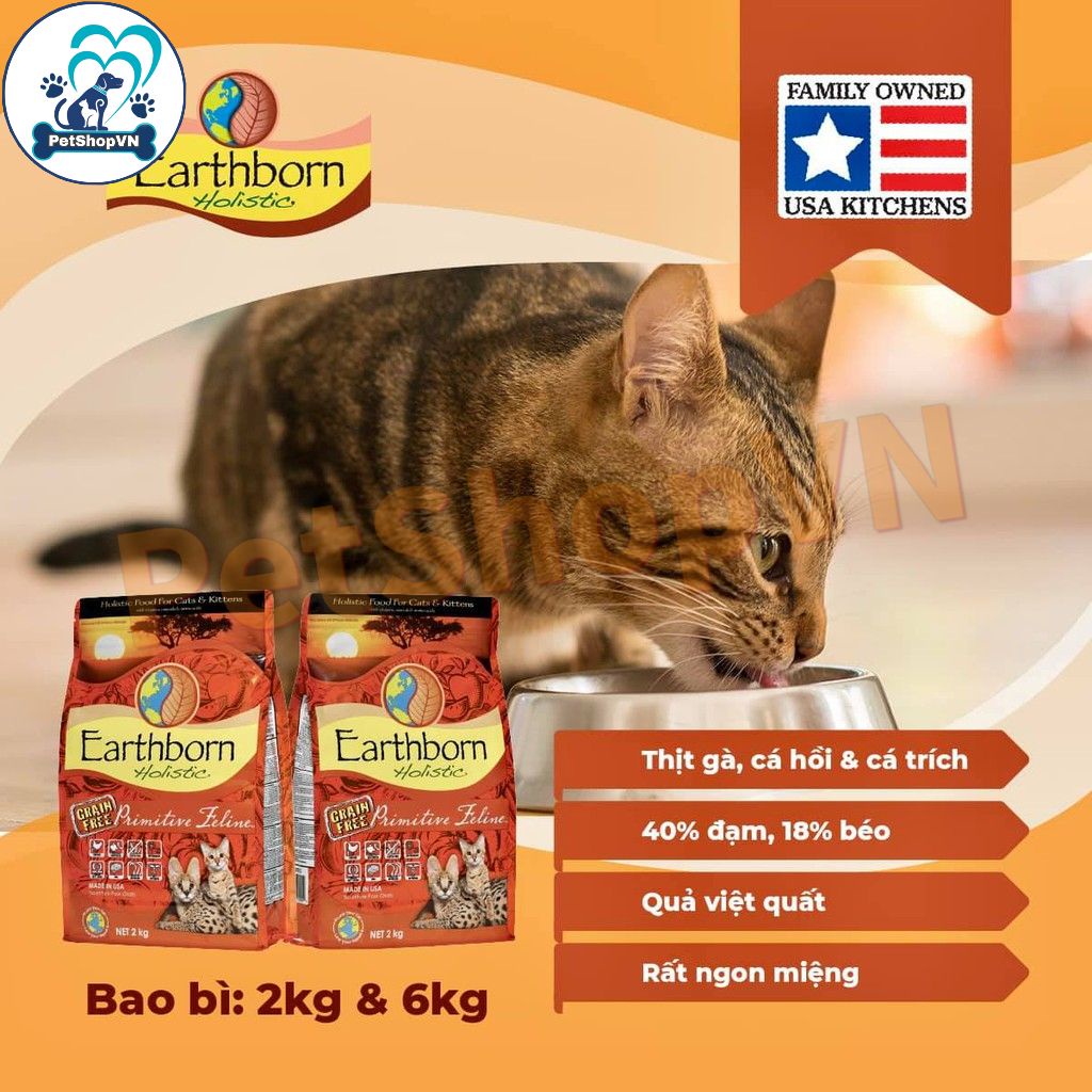 Thức Ăn Cho Mèo Hạt EARTHBORN HOLISTIC PRIMITIVE FELINE Túi 50G Vị Gà, Cá Hồi & Cá Trích